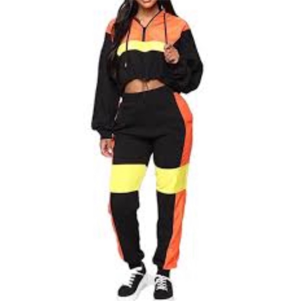 TWO PIECE SET HOODIE CROP TOP DRAWSTRING WOMEN TRACKSUIT
